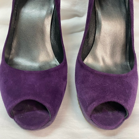 Stuart Weitzman Shoes Womens Size 7M Prurple Suede Peep Toe Heels 4” - Picture 12 of 15